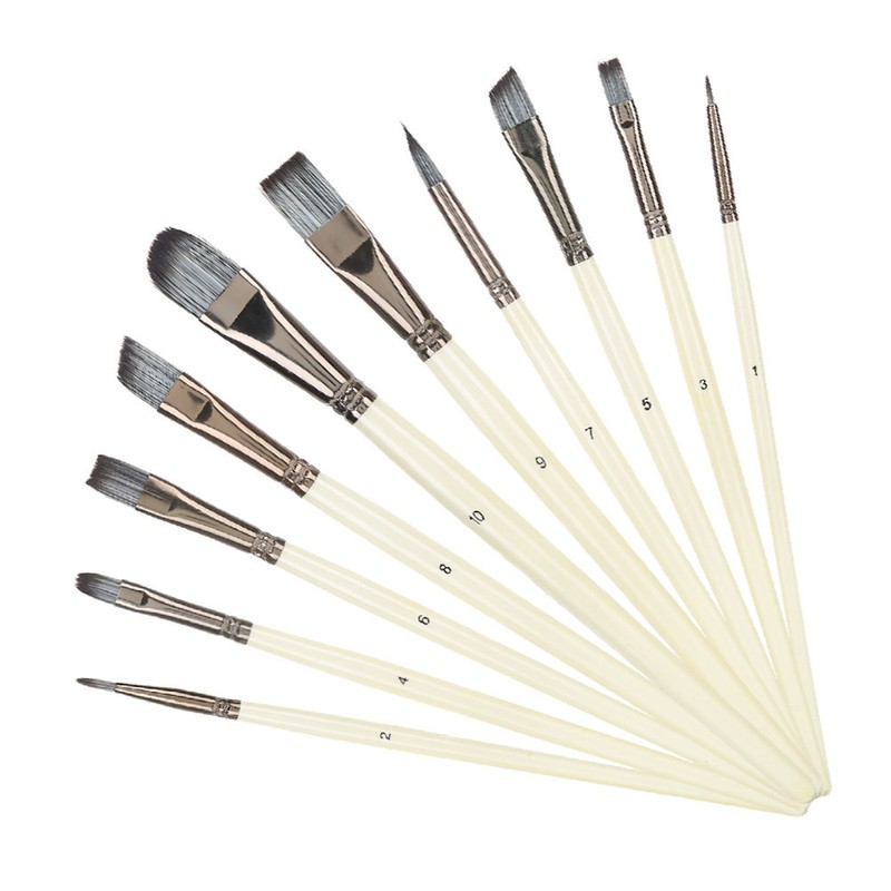 10pcs Nylon Hair Gouache Artist Paint Brush Portable Oil Painting