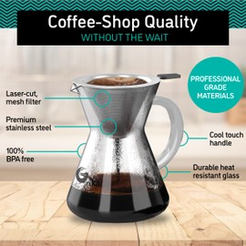 Coffee Gator Pour Over Coffee Maker - 14oz High Heat Borosilicate Glass with Reusable Stainless Steel Filter, Drip Coffee Brewer Pourover Dripper Set Carafe, 400ml Clear