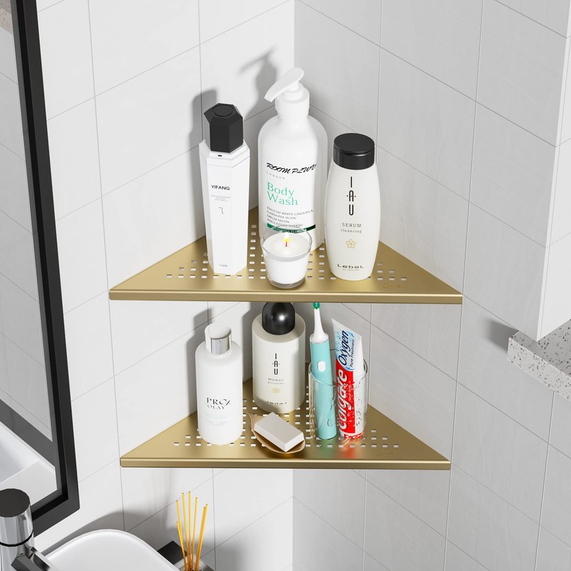Corner Shower Shelves, 10” Recessed Tile Shower Shelf Brushed Golden,