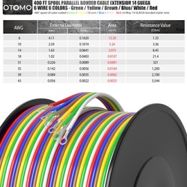 OTOMO Enough Long 400' 14/6 Bonded Extension Trailer Wiring Cable, CCA SAE J1128 Harness Trailer Color-Coded Primary Wire Spools for Trailer RV Camper Towing Boat - Green/Yellow/Brown/White/Red/Bule