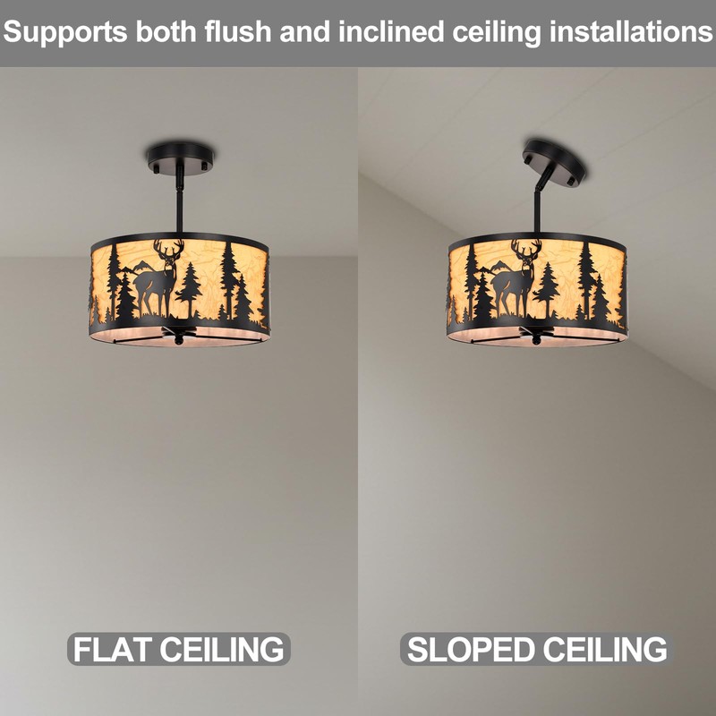 Sunnyin Rustic Semi Flush Mount Ceiling Light,Farmhouse Parchment Metal Dining