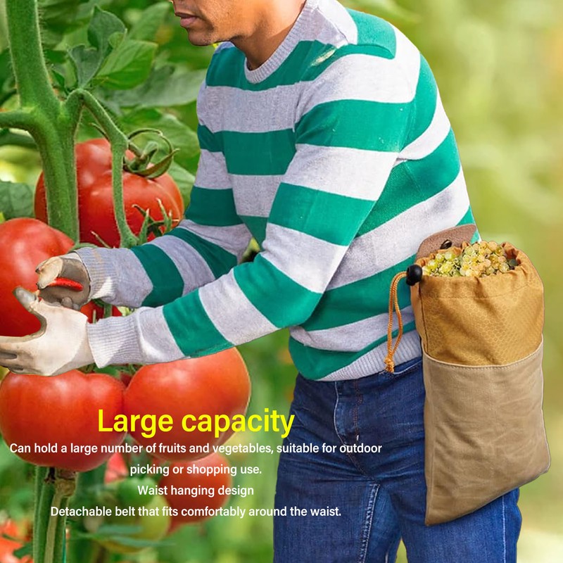 Orchard Picking Bag Canvas Leather Waist Hanging Fruit Harvest Bag