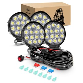 Nilight LED Pods 4Pcs 4.5Inch 42W Round Flood Off Road Fog Lights Driving Roof LED Light Bar Work Light 4200LM with 16AWG Wiring Harness Kit-1 Leads for Truck ATV UTV SUV Boat, 2 Years Warranty