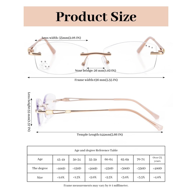 LUFF Rimless Reading Glasses for Women,Stylish Blue Light Blocking Computer