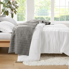 Comfort Spaces White Full Size Duvet Cover Set - 3-pc Pintuck Pleated Duvet Cover, All Season Lightweight, Extra Softness Pre-Washed Microfiber Bed Cover Shams