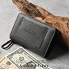 Naru Men's Bifold Wallet, Compact, Leather, L-Shaped Zipper, Includes Carabiner,