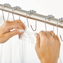 mDesign Steel Metal Easy-Glide Roller Ball Shower Curtain Rings - Bathroom Shower Curtain and Curtain Liner Rolling Ring Hooks for Shower Rod, Guest Bath and Powder Room - 12 Rings - Silver