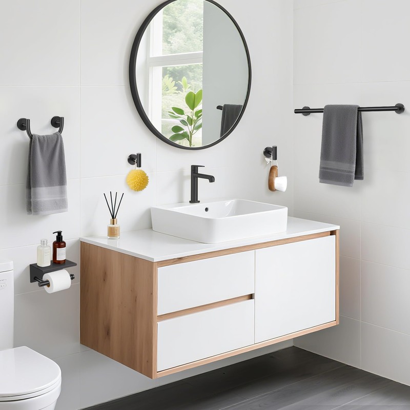 TURS 5-Pieces Matte Black Bathroom Hardware Accessories Set SUS304 Stainless