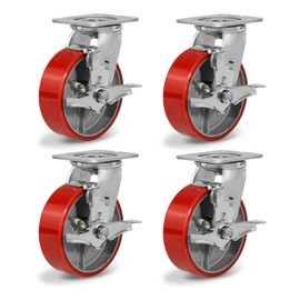 NINOSO 6'' Caster Wheels, Heavy Duty Casters with Polyurethane Wheel, Industrial Casters Set of 4 with Capacity 4800lbs, Widely Used in Workbench Tool Box Furniture (4 Pack Brakes)