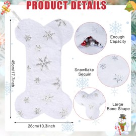 CCINEE Snowy White Plush Pet Dog Christmas Stocking,Sliver Snowflake Sequin Hanging Christmas Stockings Large Bone Shape Faux Fur for Xmas Party Winter Holiday Decor