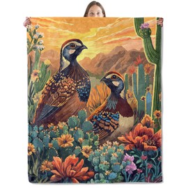 xmwjfd Sunset Quail Blanket, Cozy Plush Colorful Birds Among Cacti Throw Blanket for Couch Bedroom Outdoor, Lightweight Soft Flannel Travel Blankets, Gifts for Women Adults Kids, Warm Decor 50"×60"