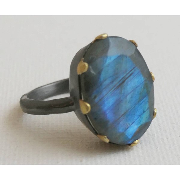 Labradorite Mixed Metal Sterling Silver Cocktail Ring US Size 7