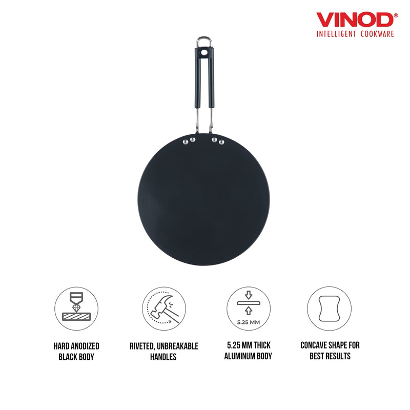Vinod Cookware Hard Anodized Tawa, Black, 26.5 cm