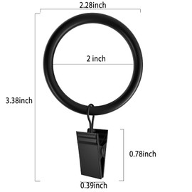 Homyplaza 24 Pack Curtain Rings with Clips, Heavy Duty Drapery Clip,Tension Rods Hooks, Polish Black Curtain Hangers Hook for Home Decorative, 2 Inch Rustproof Eyelet Fits up to 1.5 inch Curtain Rods