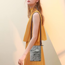 WITERY Small Canvas Cell Phone Purse Wallet- Handmade Cute Leaf Pattern Cross Body Phone Pouch with Shoulder Strap for Women Teen Girls