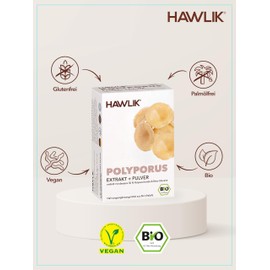 HAWLIK Vital Mushrooms Organic Polyporus Extract + Powder Capsules - 120 Capsules in Blister - With Vitamin C - Extract & Powder - Natural Cultivation - Vegan