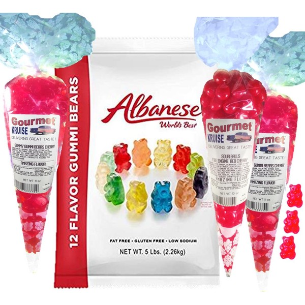 Albanese Gummi Bears-Gummy Bears 12 Flavors-5lb Bag Plus (2) Red