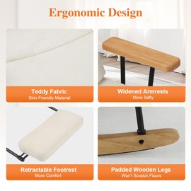 MALOL Glider Rocking Chair with Retractable Footrest and Adjustable Backrest, Teddy Upholstered Reading Chair Rocking Accent Chairs Glider Recliner for Living Room - Beige