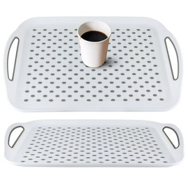 MDLUU Large Non-Slip Serving Tray with Handles, Food Serving Platter, Set of 2, White