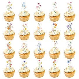 Gjinxi 60Pcs Wildflower Birthday Party Decorations, Flower Birthday Cupcake Toppers, Baby in Bloom Cupcake Picks Decoration for Women, Garden Floral Fairy Party Decor