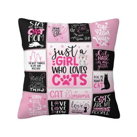 ZUMBULKJ Cat Gifts for Cat Lovers, Cat Lover Gifts for Women, Christmas Cat Mom Gifts for Women, Cat Themed Crazy Cat Lady Gifts for Cat Owners, Just a Girl Who Loves Cats Throw Pillow Cover 18"X 18"