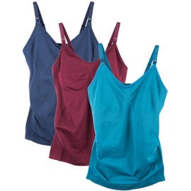 Caramel Cantina 3 Pack Women's Nursing Cami Built in Bra (Small, Burg/NVY/Tl)