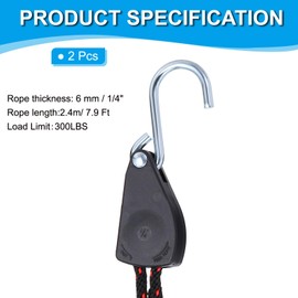 PATIKIL 2 Pcs Kayak Rope Tie Down Straps, 1/4" x 16 ft Heavy Kayak Rope Straps Canoe Bow and Stern Tie Downs Straps Adjustable Rope Hanger Ratchet Kayak Transport Accessories