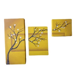 Cuadro Decorativo Moderno Pintura en lienzo canva Árbol cerezo Ocre 3 piezas (triptico) Pintado a Mano cuadro para decoración de hogar Cuadro de Pared