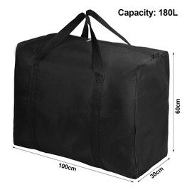 180L Extra Large Storage Bags with Zips Handles, Waterproof Underbed Storage Organizer Bag, Heavy Duty Laundry Bag Packing Bag, Jumbo Handy Storage Bag for Clothes Bedding Duvets Travel Moving (Black)