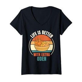 Womens Vintage Life Is Better With Extra Oden Food Lover V-Neck T-Shirt