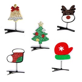fdsmall 5 Pcs Christmas Hair Clips for Women Cute Christmas Hat Snowman Elk Deer Christmas Socks Gloves Cane Bell Gift Christmas Tree Santa Claus Hair Accessory Headdress Hairpin (02, One Size)