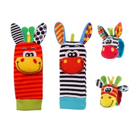 4 Pcs Baby Wrist and Ankle Rattles Toys, Sensory Toys for Babies, Foot Finder Baby Toy with Sensory Stimulation, Soft Animal Bell Newborn Gifts for 0 3 6 9 12 Month Infant Boys Girls