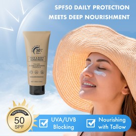 Tallow Sunscreen - Sun Cream SPF 50 with Grass-Fed Beef Tallow & Beeswax, Lightweight Moisturizing Protection for Face & Body