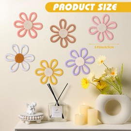 Zeyune 6 Pcs Boho Daisy Flower Wall Art Decor Boho Nursery Wall Art Decor Daisy Flower Woven Macrame Wall Hanging for Home Indoor Decorations(Colorful,Yarn and Cotton Rope)