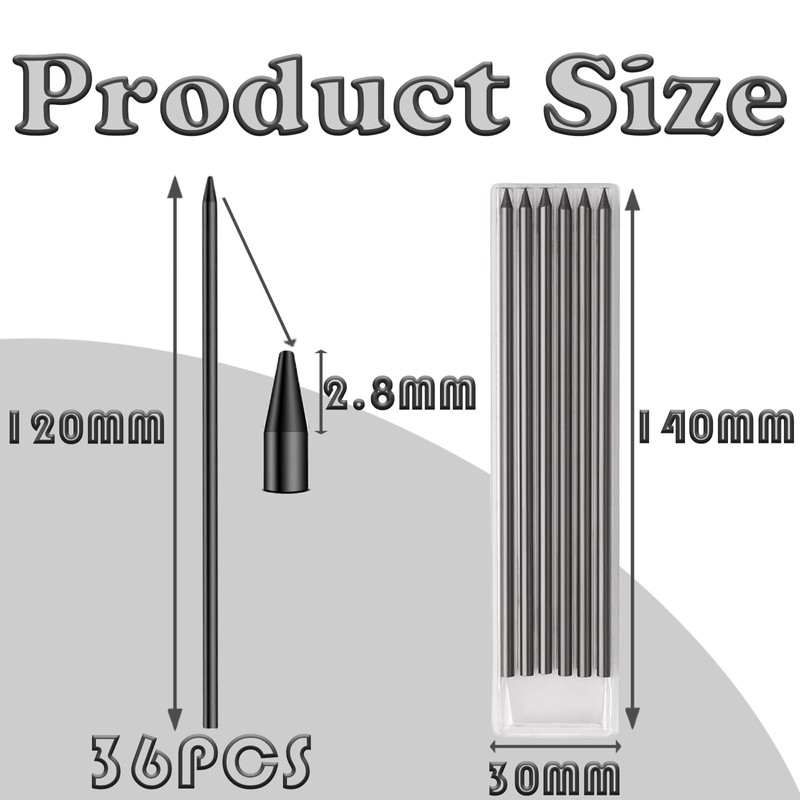 wodehahagou 36 Pcs 2.8mm Carpenters Pencil Refill Deep Hole Marker