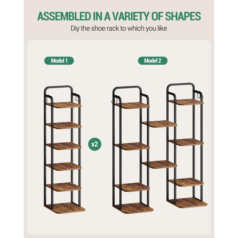 Hzuaneri 6 Tiers Vertical Shoe Rack, Narrow Shoe Tower, Tall
