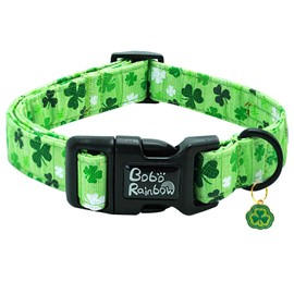 Bobo Rainbow St Patrick's Day Dog Collar-Trefoil Dog Collar Spring Pet Collar Adjustable Cute Pet Collar Soft Green Dog Collar Holiday Puppy Collar Geen Cotton Necklace Gift for Medium Dogs