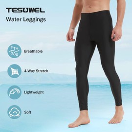 Tesuwel Long Swim Pants for Men UV Sun Protection Swimming Pants Mens Swim Tights for Surf Water Leggings Men Rash Guard Pants Quick Dry Lightweight 1119 Black XL