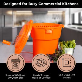 TK Tartle Kitchen 5.5 Gallon/25 Quart Large Salad Spinner – Commercial Manual Lettuce Spinner Dryer Fits 7 Heads of Lettuce – Easy to Use Heavy Duty Durable Salad Washer With Extended Draining Tube