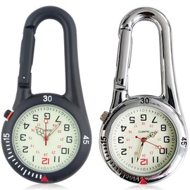 GAOUTO Pack of 2 Carabiner Watch, Pocket Watch with Carabiner Attachment, Waterproof Carabiner Watches, Nurse's Watch, Luminous Analogue Quartz Watch, Carabiner Watch for Cyclists, Climbers, Backpack,