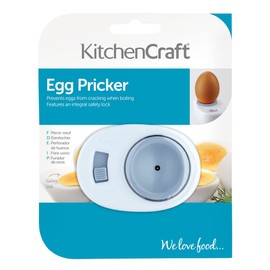 KitchenCraft Egg Pricker with Built-In Safety Lock, Plastic, White, 5.5 x 7.5 x 3 cm