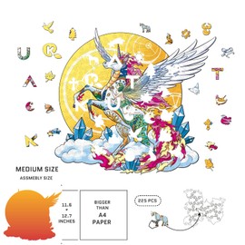 Little Fox Wooden Jigsaw Puzzles, Unique Animal Shape, Set with Wall Mounting Kits for Decoration, Best Gift for Teen and Adults (Unicorn)