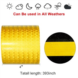 XFXIA Reflective Tape, Waterproof Self Adhesive Dot Reflective Tape Outdoor Safety Caution Reflector for Trailers, Bikes, Cars（Yellow, 6 Inch x 32.8 Feet）