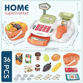 Caja registradora Juguetes para niñas Juegos de imaginación Supermercado Tienda Juguetes Caja Escáner Juguetes con Sonidos y Juegue Comida, Dinero, Ju