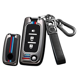 HIBEYO Flip 3 Button Key Fob Cover for FOTON Tunland Auman TOANO SAUVANA Accessories Alloy+TPU Key Shell with Keychains Smart Remote Auto Key Protector-3 Button Black