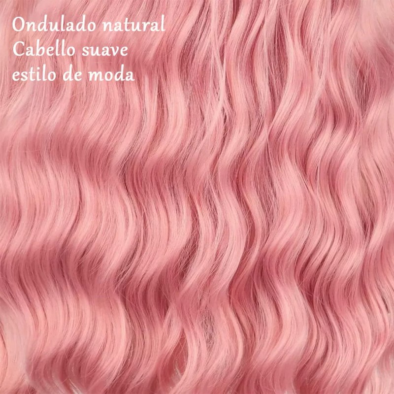 generic - Peluca Larga Rosa Ondulada Para Mujeres Lace Front