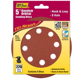IVY Classic 42374 Flex-Abrasive 5-Inch - 8-Hole 220 Grit Extra Fine Random Orbital Sanding Disc, 5/Card