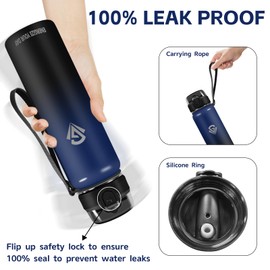 Grsta Trinkflasche Edelstahl, Trinkflasche Sport BPA-Frei, Trinkflasche mit Strohhalm Kalt&Warm, 1 liter Trinkflasche, Leicht zu Reinigen, Wasserflasche für Fitness, Wandern, Camping, Yoga