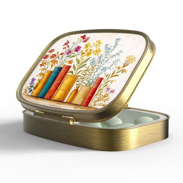Pill Case Pill Box with Mirror Retro Pocket 2 Compartment