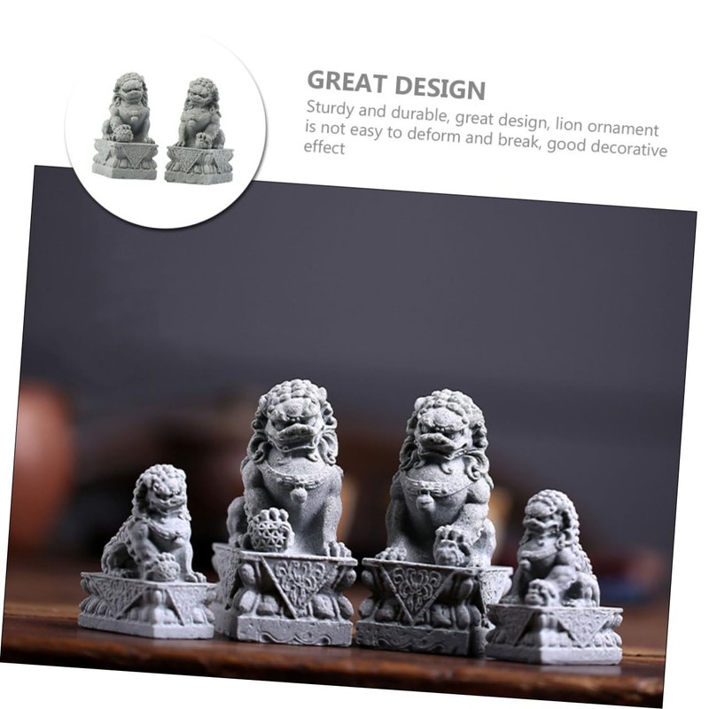 Cabilock 1pair Mini Chinese Lion Statues Lifelike Decor Elegant Desktop